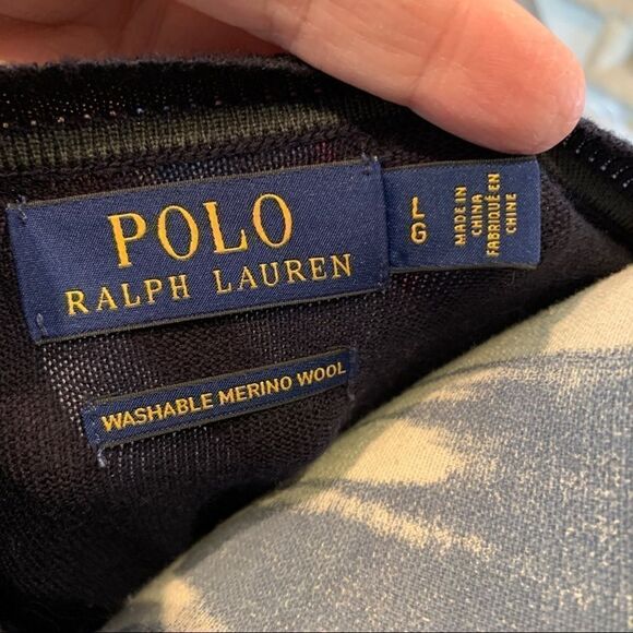 Polo Ralph Lauren Men's Merino wool navy blue pullover round neck sweater L - Picture 6 of 9